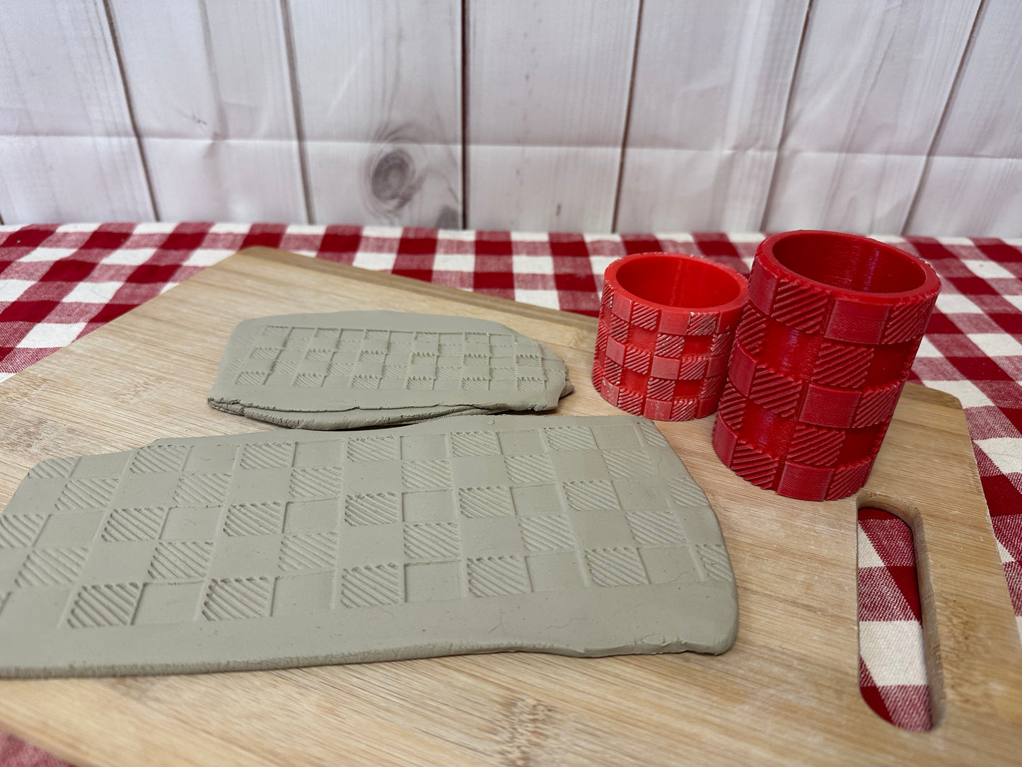 Buffalo Plaid/Gingham Check Pottery Roller - Now in 2 sizes! Border Stamp, Repeating pattern, Plastic 3d printed