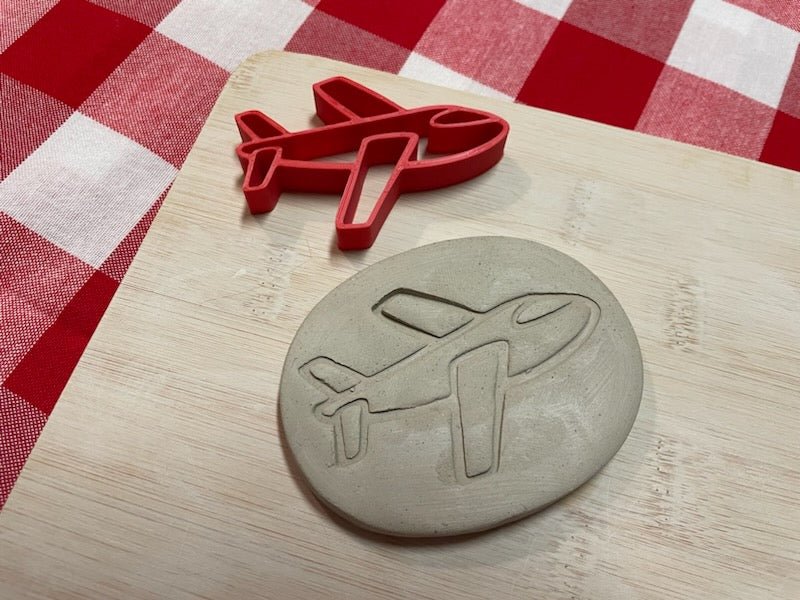 Airplane pottery stamp, from the March 2024 Travel mystery box - multiple sizes available, 3D printed