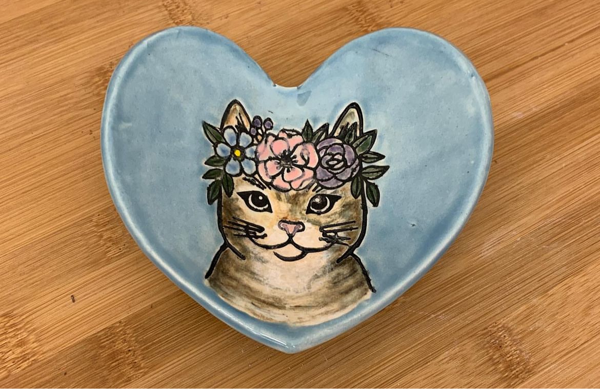 Cat Face w/ Floral Wreath, Pottery Stamp - plastic 3D printed, multiple sizes