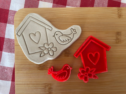 Bird and Birdhouse pottery stamps - February 2026 Easter Themed Mystery Box, sold individually or as set