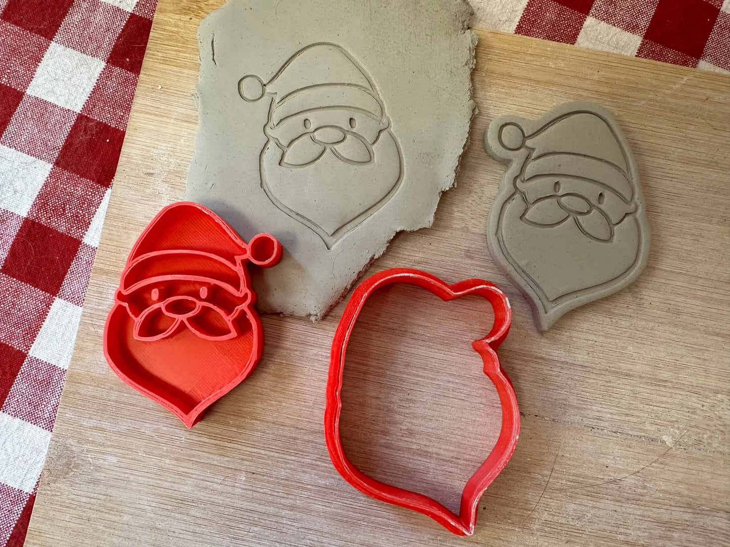 Santa face pottery stamp, w/ optional ornament cutter -  Pottery Tool, plastic 3d printed, multiple sizes available