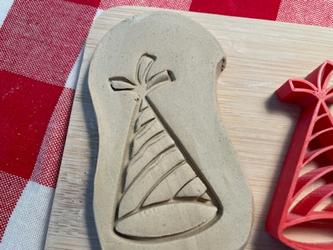 Party Hat Pottery Stamp, From the February 2024 mystery box -  plastic 3D printed, multiple sizes available