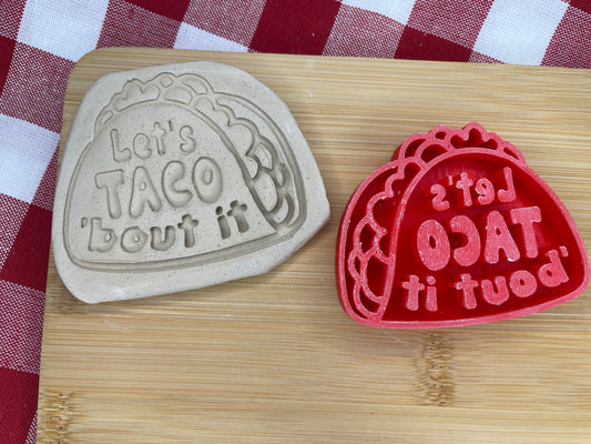 "Let's TACO 'bout it" Pottery Word Stamp - Fiesta Party themed April 2025 Mystery Box, multiple sizes available