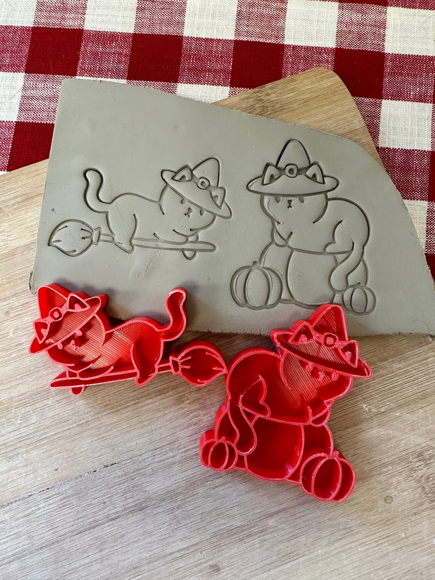 Halloween Witch Cat Pottery Stamp - 3D Printed, each or set