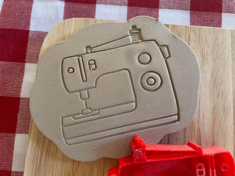 Sewing Machine pottery stamp, from the June 2024 Fiber Arts themed mystery box - multiple sizes available, 3D printed