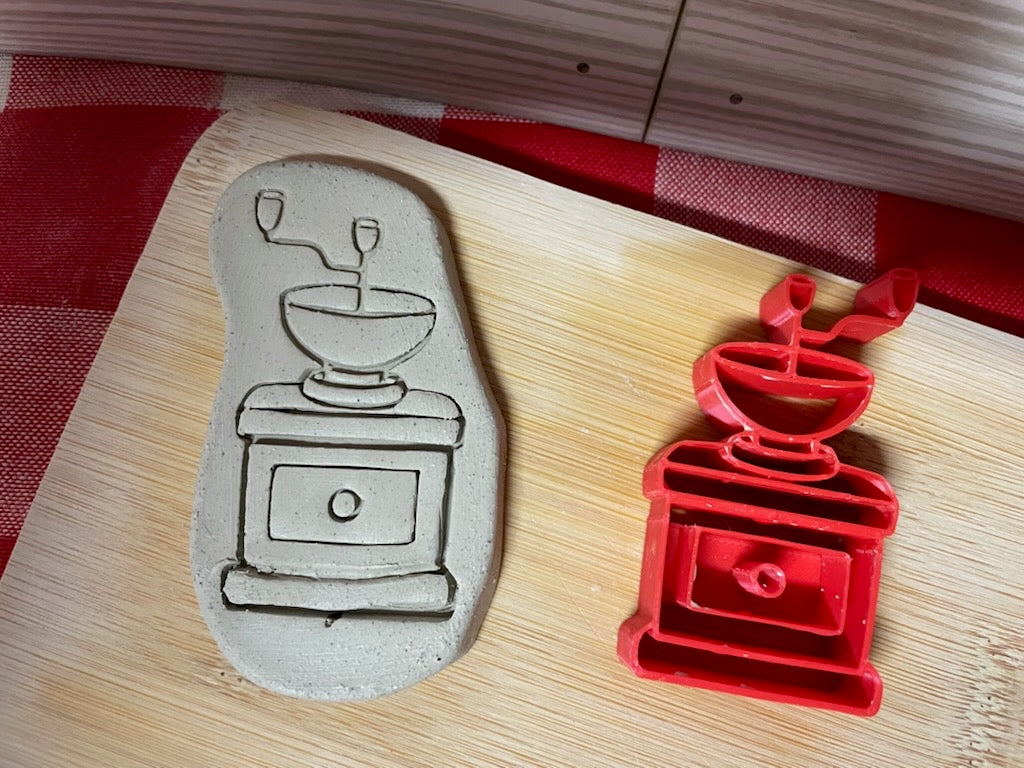 Coffee Grinder Pottery Stamp - December 2023 Mystery Box, Plastic 3D printed, multiple sizes available