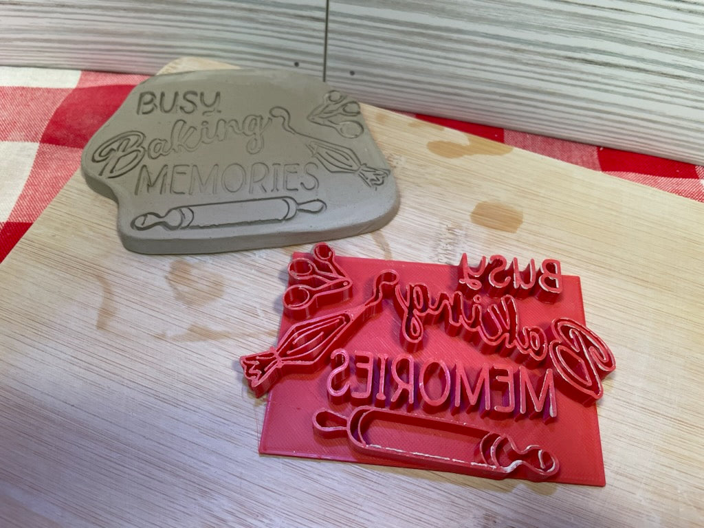 "Busy Baking Memories" word stamp - December 2023 mystery box, plastic 3d printed, multiple sizes available