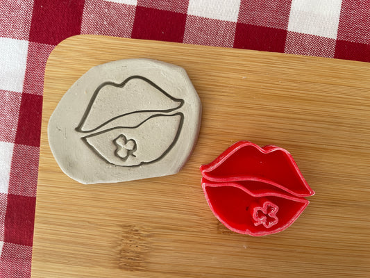 Lips w/ shamrock Pottery Stamp - January 2026 - Irish Themed Mystery Box, multiple sizes available