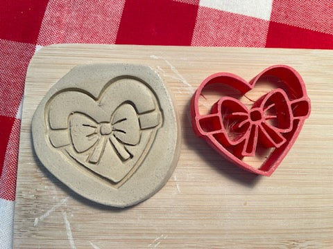 Heart with Ribbon pottery stamp - from the February 2024 mystery box, multiple sizes available