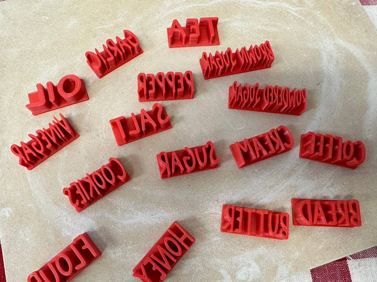 Baking and Pantry Words Pottery Stamps - Flour, sugar, coffee, etc, 3D Printed, each or set