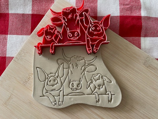 Farm Animals stamp, from the January 2024 mystery box, Cow, Pig and Goat, 5" wide, plastic 3d printed