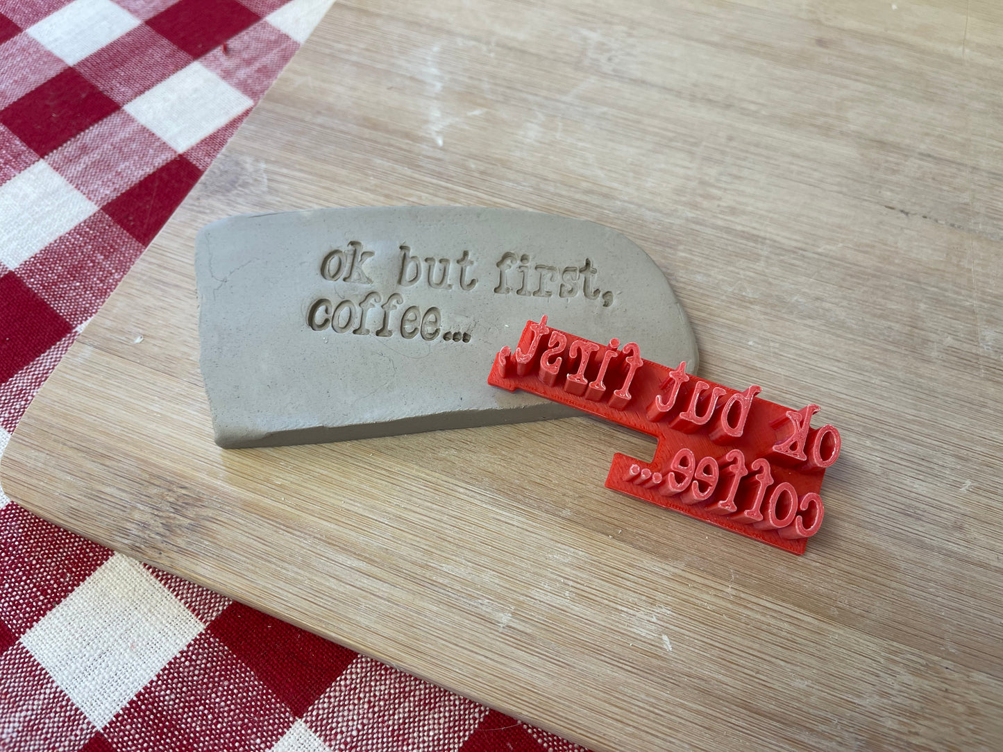 "Ok but first, coffee.." word stamp - plastic 3D printed, multiple sizes