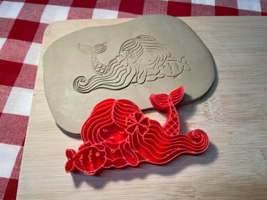 Mermaid pottery stamp, from the May 2024 Girls mystery box, 3d printed, multiple sizes available