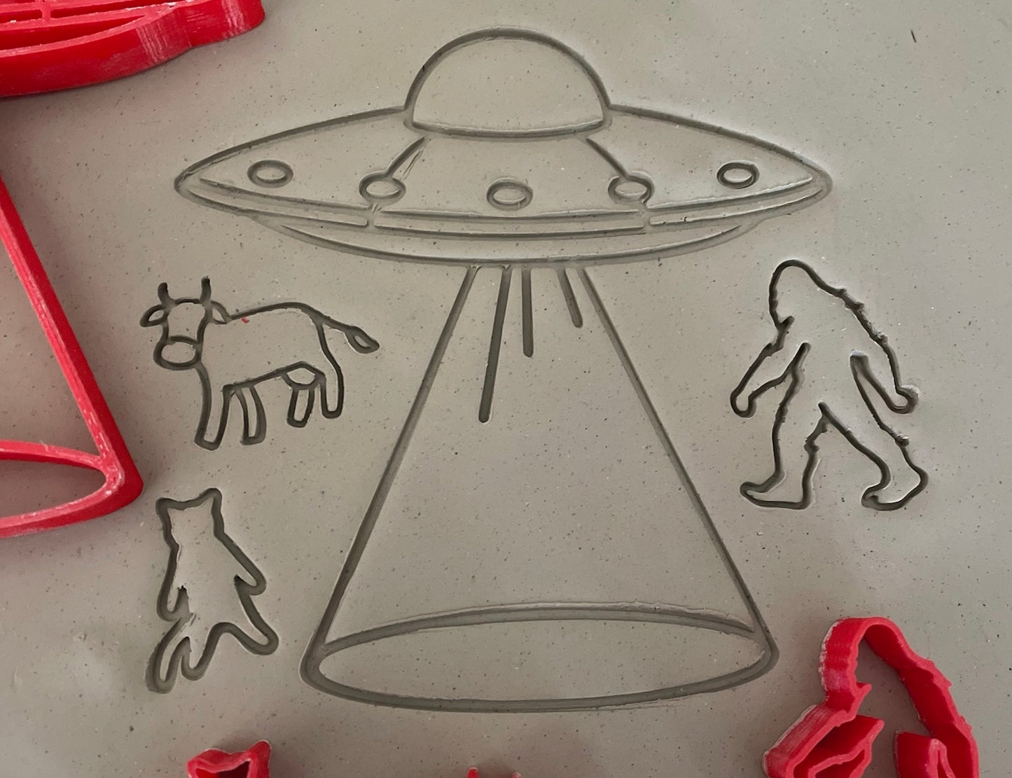UFO beam me up set - October 2023  Mystery Box, sold as set or individual, cat, cow, big foot