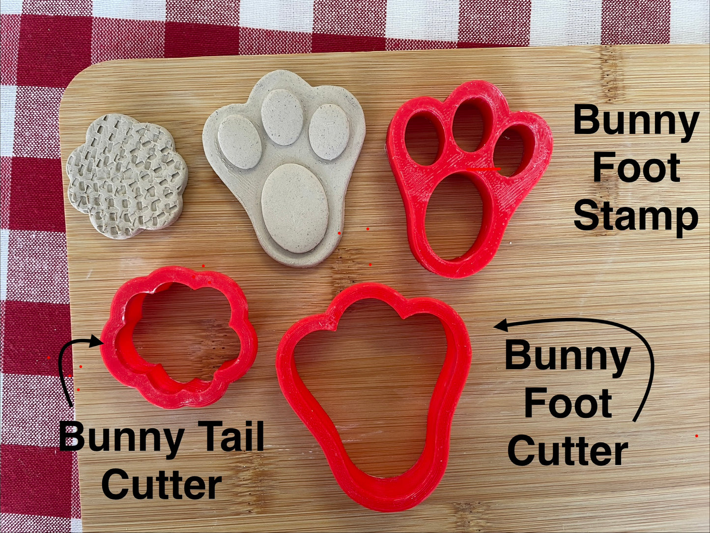 Bunny Foot stamp, Bunny Foot Cutter and Bunny Tail Cutter pottery stamps - February 2026 Easter Themed Mystery Box, sold individually or as set
