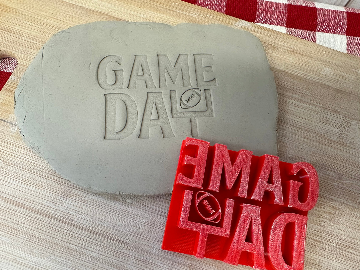 "Game Day" Word w/ Football pottery stamp - Plastic 3D printed, multiple sizes