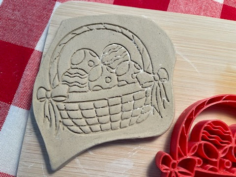 Easter basket pottery stamp - from the February 2024 mystery box, multiple sizes available