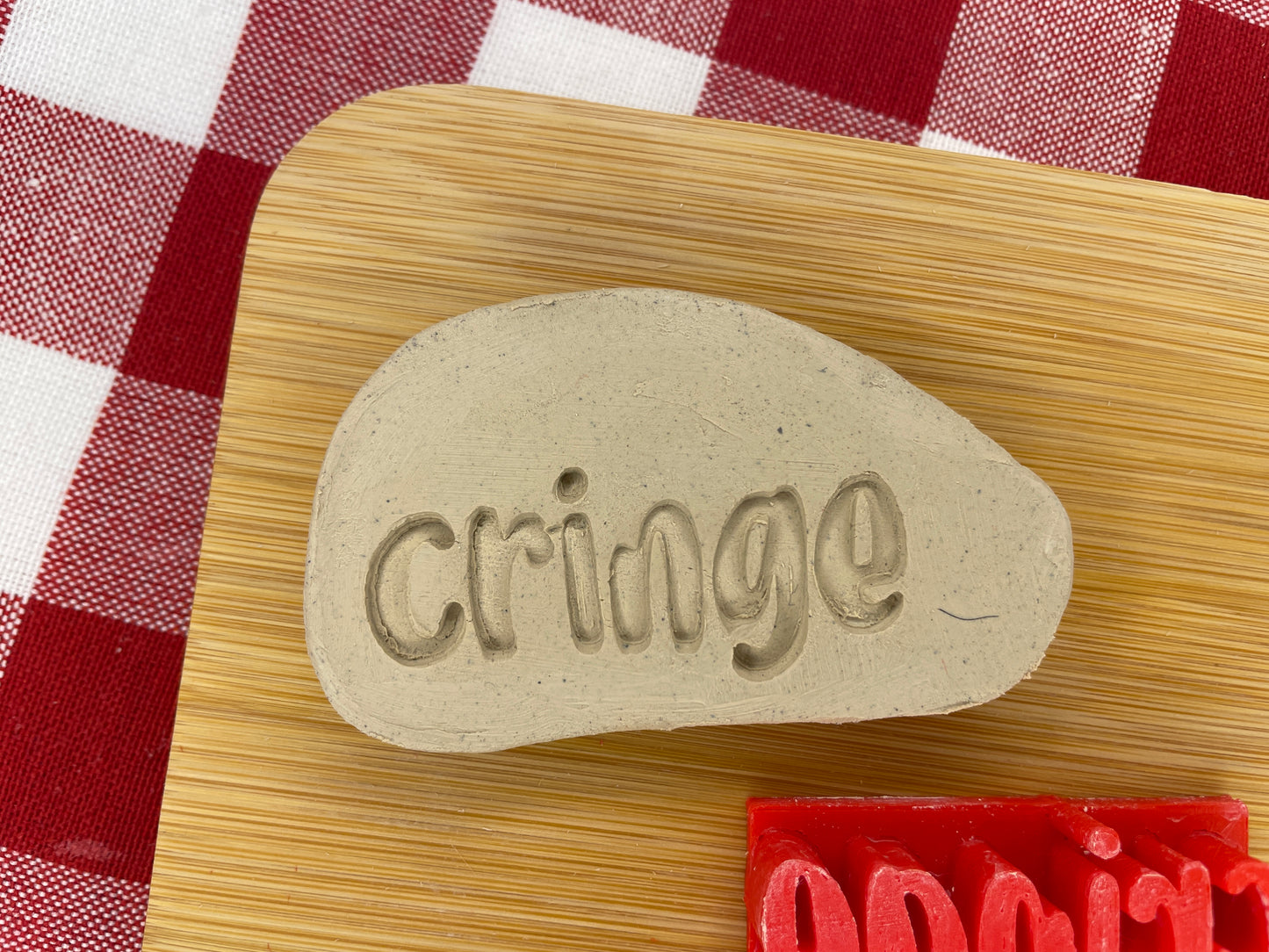 "Cringe" Word Pottery Stamp - Teenagers themed January 2025 Mystery Box, multiple sizes available