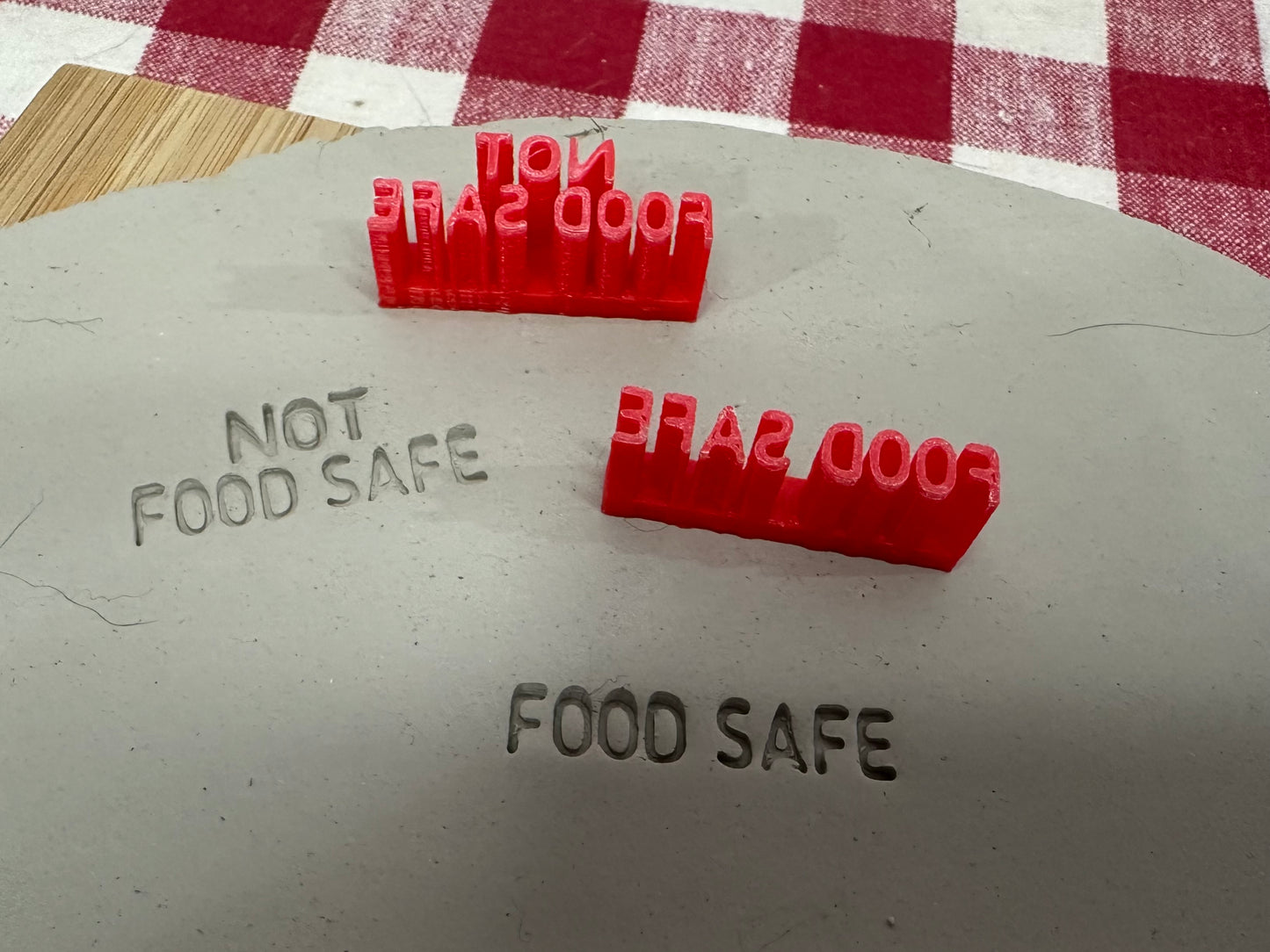 Food Safe Pottery Stamp label - Not Food Safe, 3D Printed, Approx. 1.3", each or set
