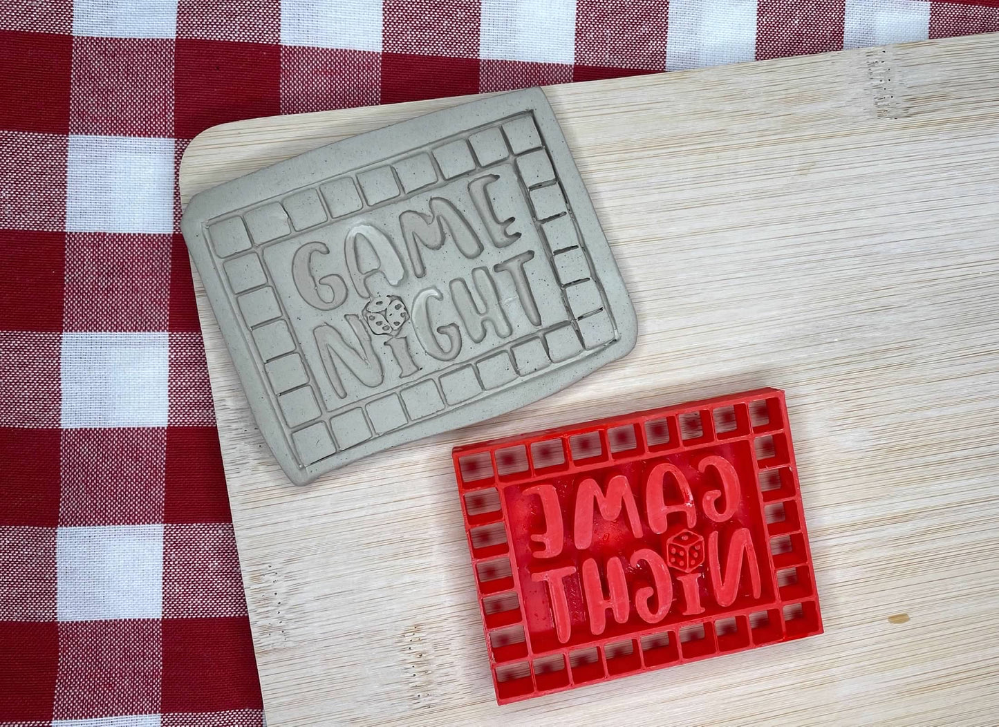 "Game Night" word stamp - September 2024 mystery box, plastic 3D printed, multiple sized available