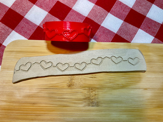 Heart Banner pattern textured pottery roller - November 2025 Hearts Themed Mystery Box - Border Design, Repeating pattern, Plastic 3d printed