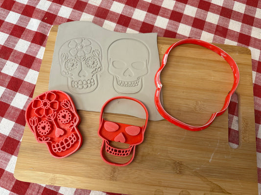 Halloween Skull and Sugar Skull designs - Pottery Stamp and Clay Cutter, designed to match GR Pottery Form Skull Wallie, Set or each