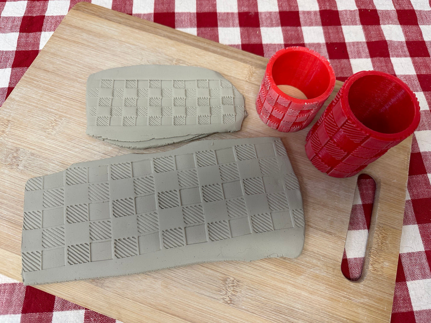 Buffalo Plaid/Gingham Check Pottery Roller - Now in 2 sizes! Border Stamp, Repeating pattern, Plastic 3d printed