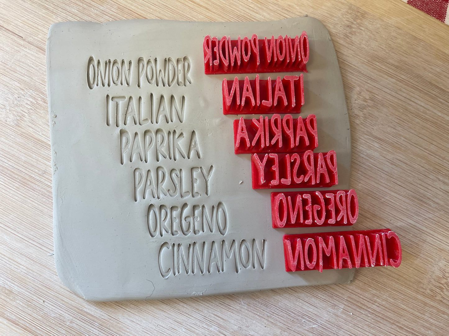 Spice Words Pottery Stamps - basil, cumin, ginger, etc, 3D Printed, choose word