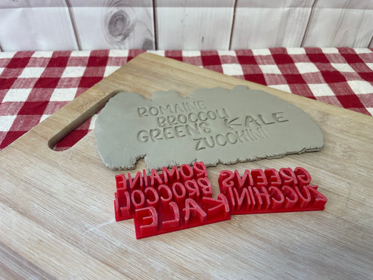 Vegetable (Veggie) Garden Stake Words Pottery Stamps - Tomatoes, Peppers, Corn, etc, 3D Printed, each