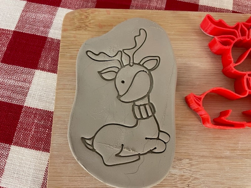 Pottery Stamp, Cute Deer with Scarf design - September 2023 mystery box, multiple sizes available