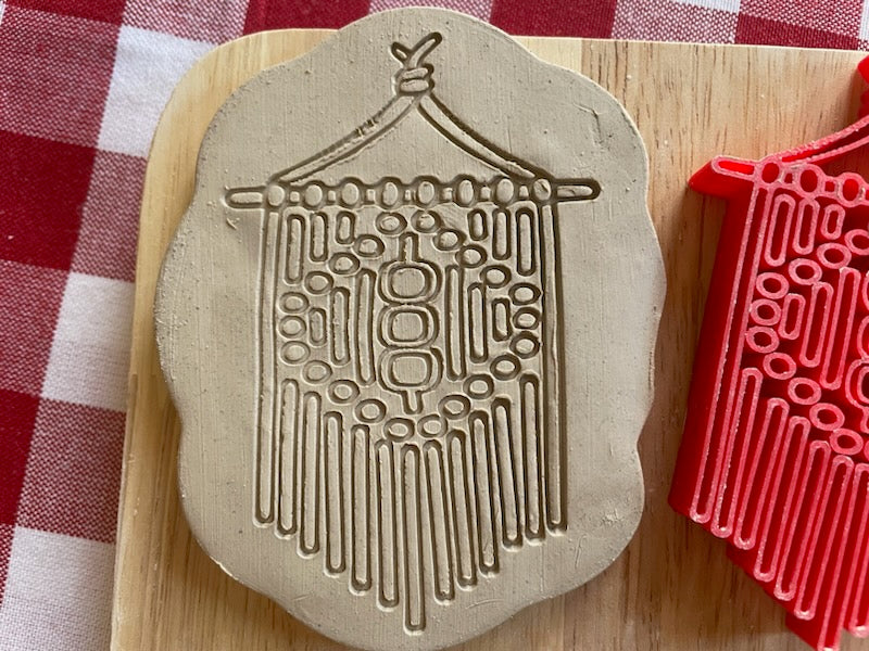 Macrame Wall Hang pottery stamp, from the June 2024 Fiber Arts mystery box, 3d printed, multiple sizes available