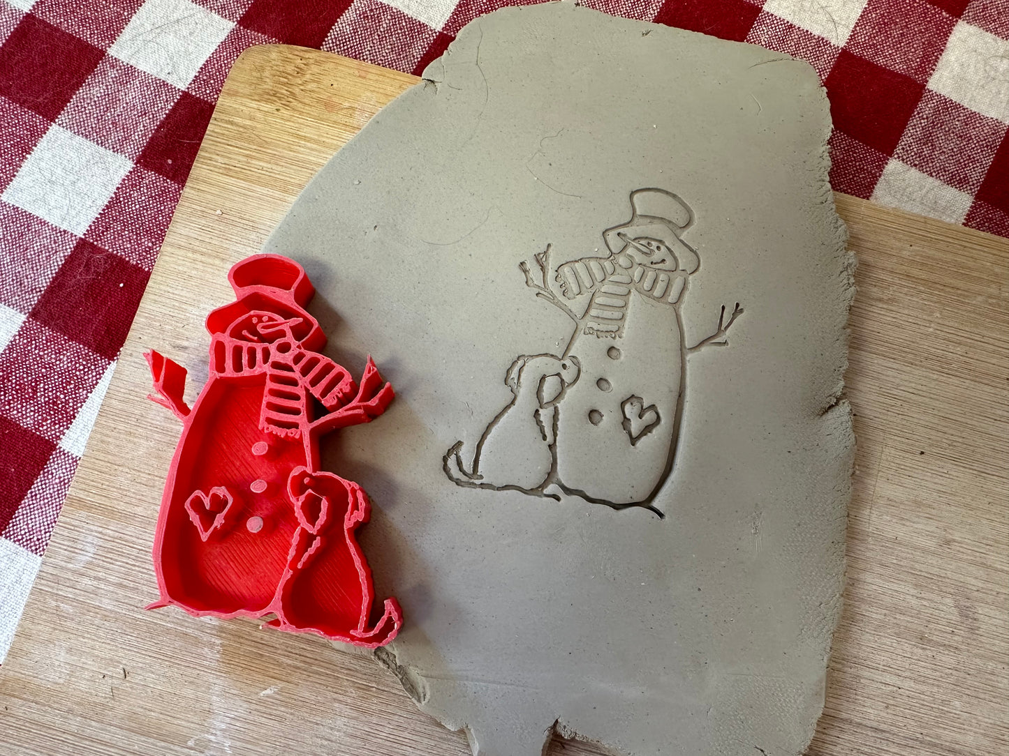 Snowman with Dog design pottery stamp - multiple sizes available