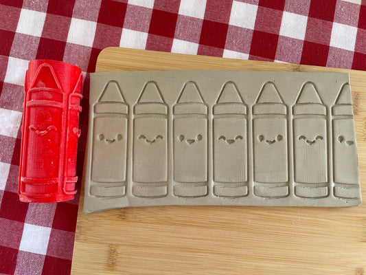 Crayon pattern textured pottery roller - August 2025 - Back to School themed mystery box, plastic 3D printed, repeating pattern