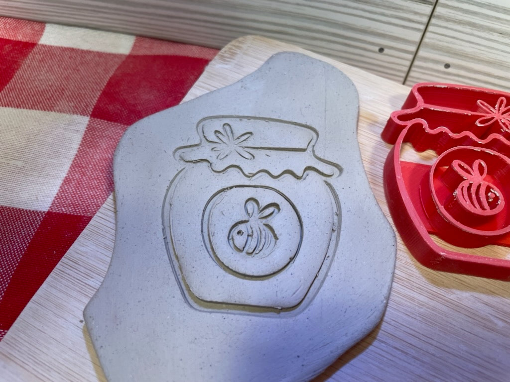 Bee Honey Jar Pottery Stamp - December 2023 Mystery Box, Plastic 3D printed, multiple sizes available
