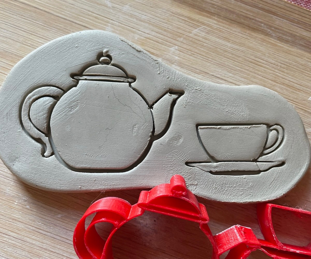 Pottery Stamp, Teacup and Teapot Design - August 2023  Mystery Box, sold as set or each, multiple sizes