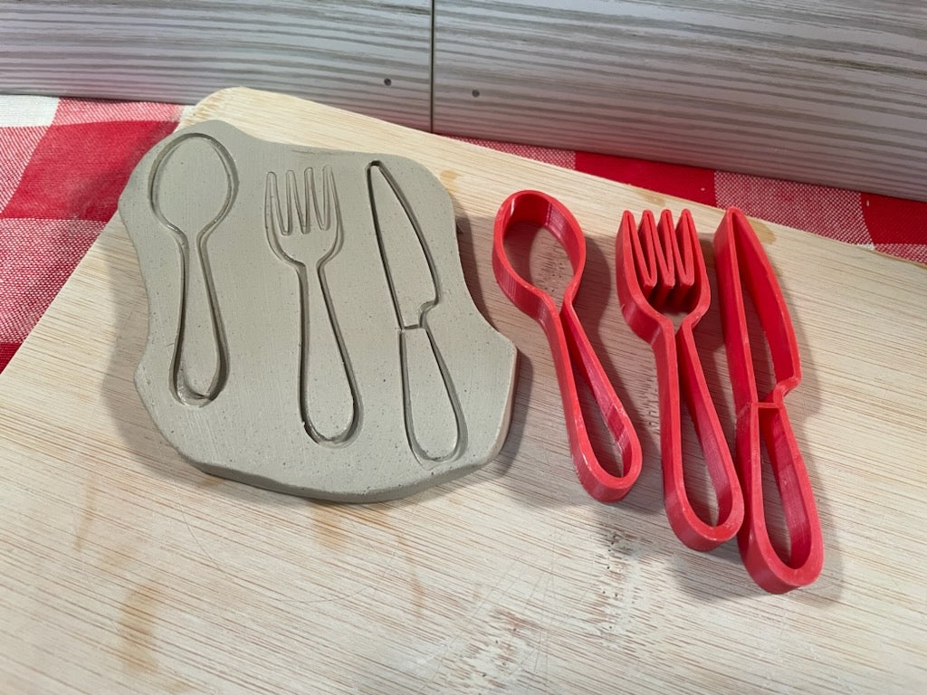 Knife, Fork, Spoon pottery stamps - December 2023 mystery box, set of 3, plastic 3d printed, multiple sizes available