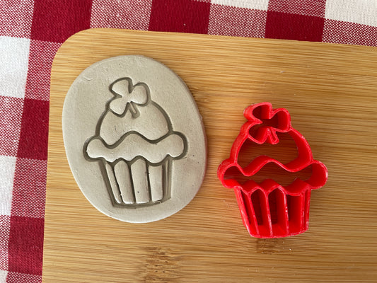 Shamrock Cupcake Pottery Stamp - January 2026 - Irish Themed Mystery Box, multiple sizes available