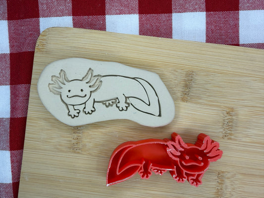Axolotl Pottery Stamp with optional cookie cutter - May 2026 - Animals That I Haven't Yet Made Themed Mystery Box, multiple sizes available