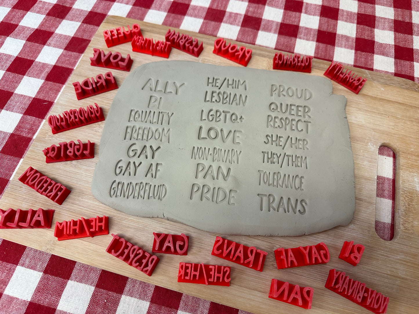 Pride Words Pottery Stamps - LGBTQ+, Ally, Proud, Gay, She/Her, etc, 3D Printed, choose word