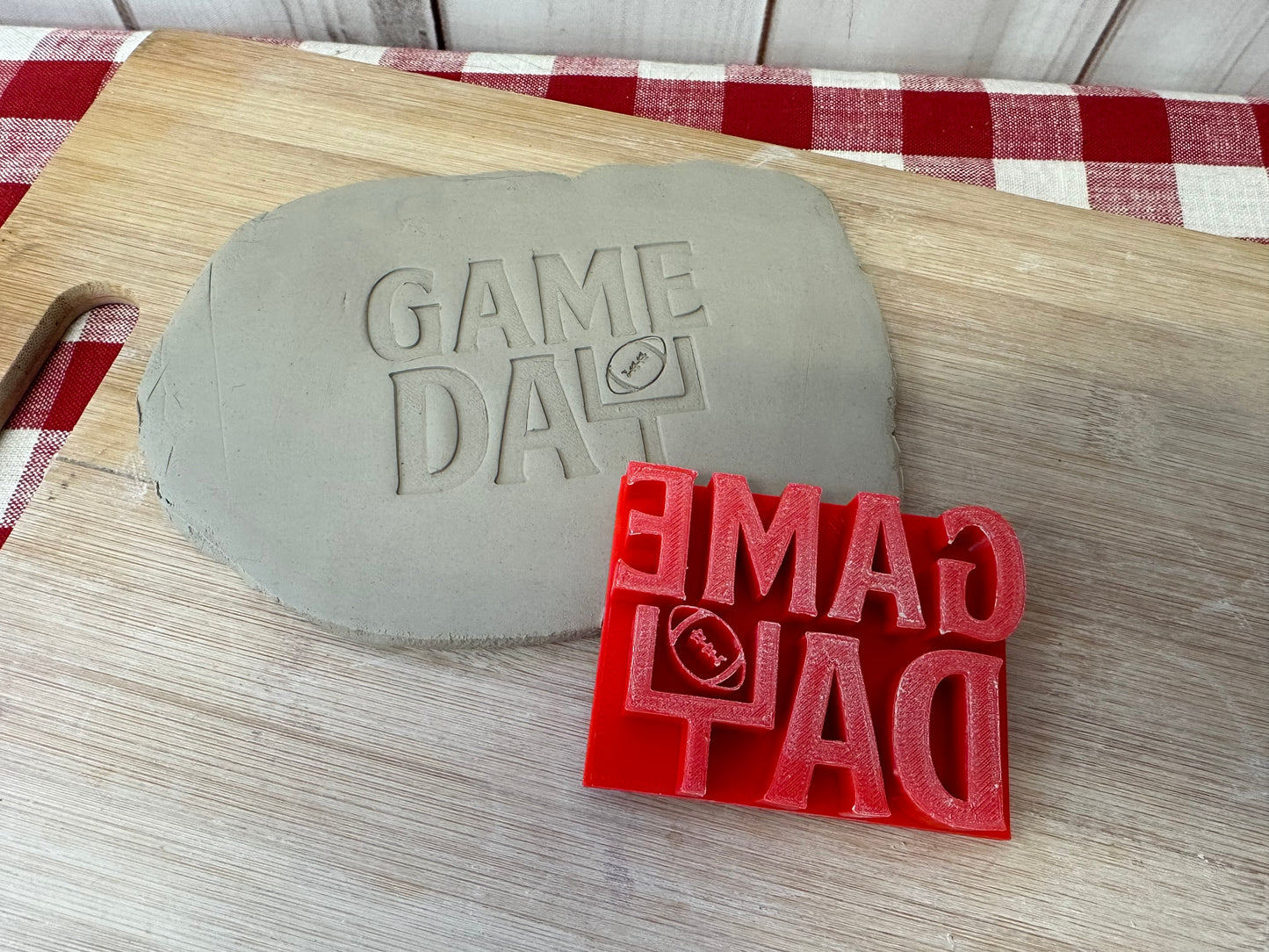 "Game Day" Word w/ Football pottery stamp - Plastic 3D printed, multiple sizes