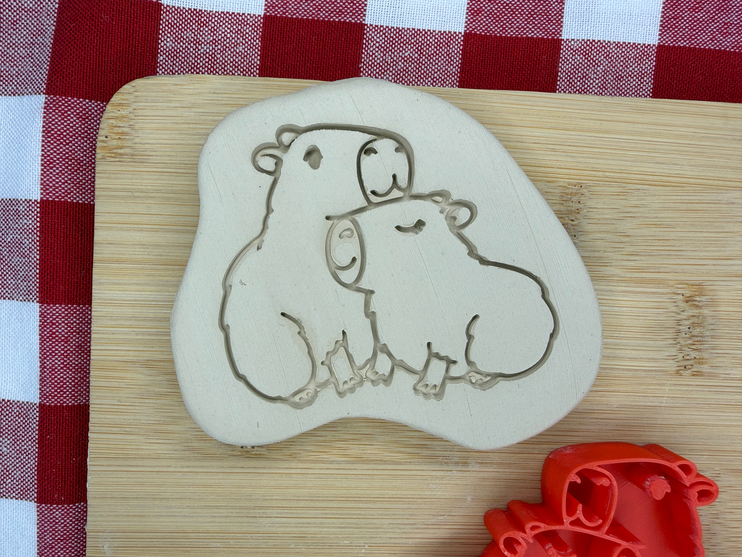 Capybaras Pottery Stamp with optional cookie cutter - May 2026 - Animals That I Haven't Yet Made Themed Mystery Box, multiple sizes available