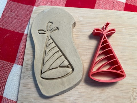 Party Hat Pottery Stamp, From the February 2024 mystery box -  plastic 3D printed, multiple sizes available