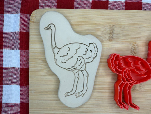 Ostrich Pottery Stamp with optional cookie cutter - May 2026 - Animals That I Haven't Yet Made Themed Mystery Box, multiple sizes available