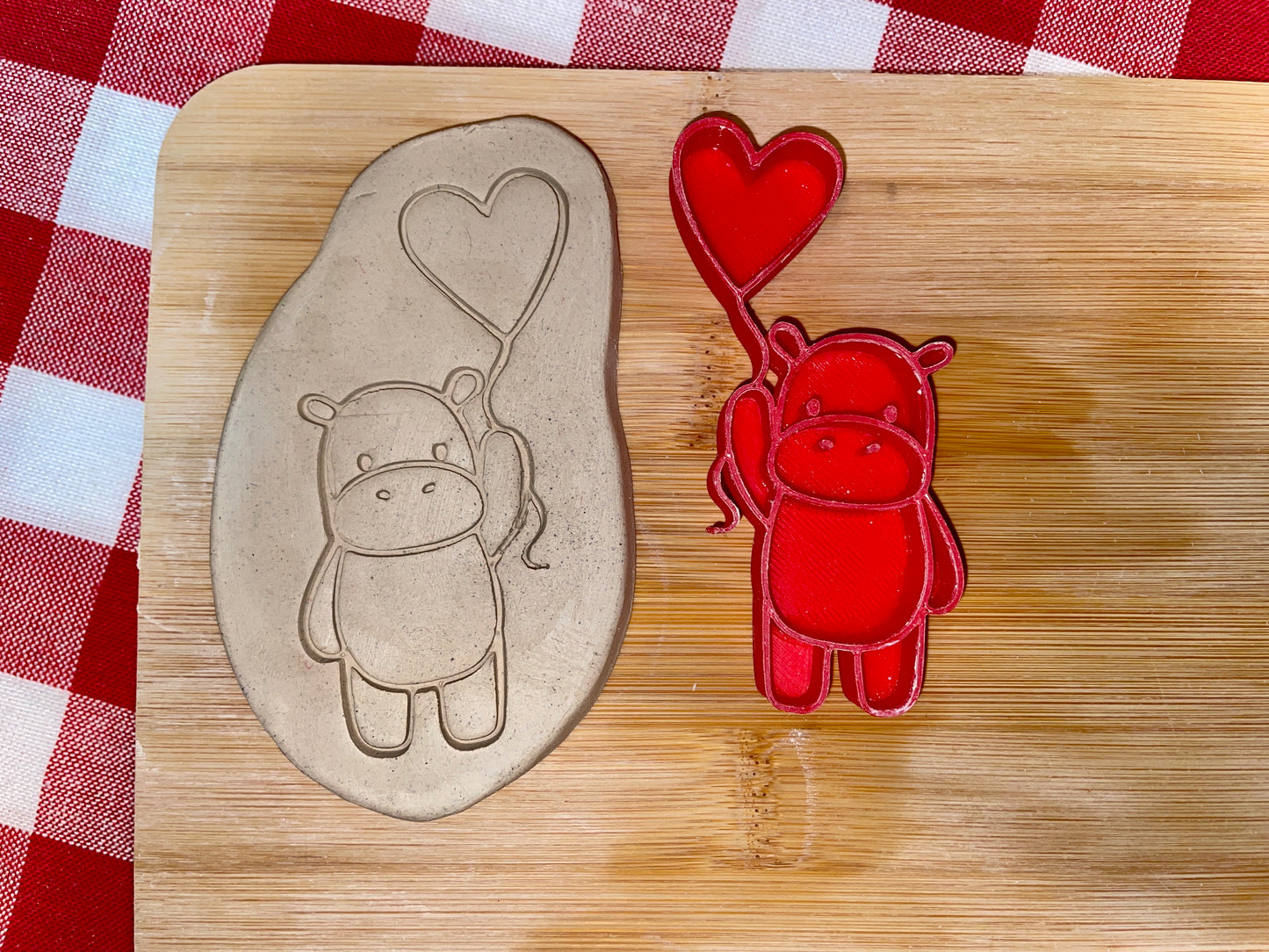 Hippo with Balloons Pottery Stamp - November 2025 - Hearts Themed Mystery Box, multiple sizes available