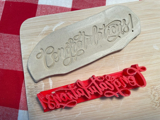 "Congratulations" word stamp - February 2024 mystery box, plastic 3D printed, multiple sizes available