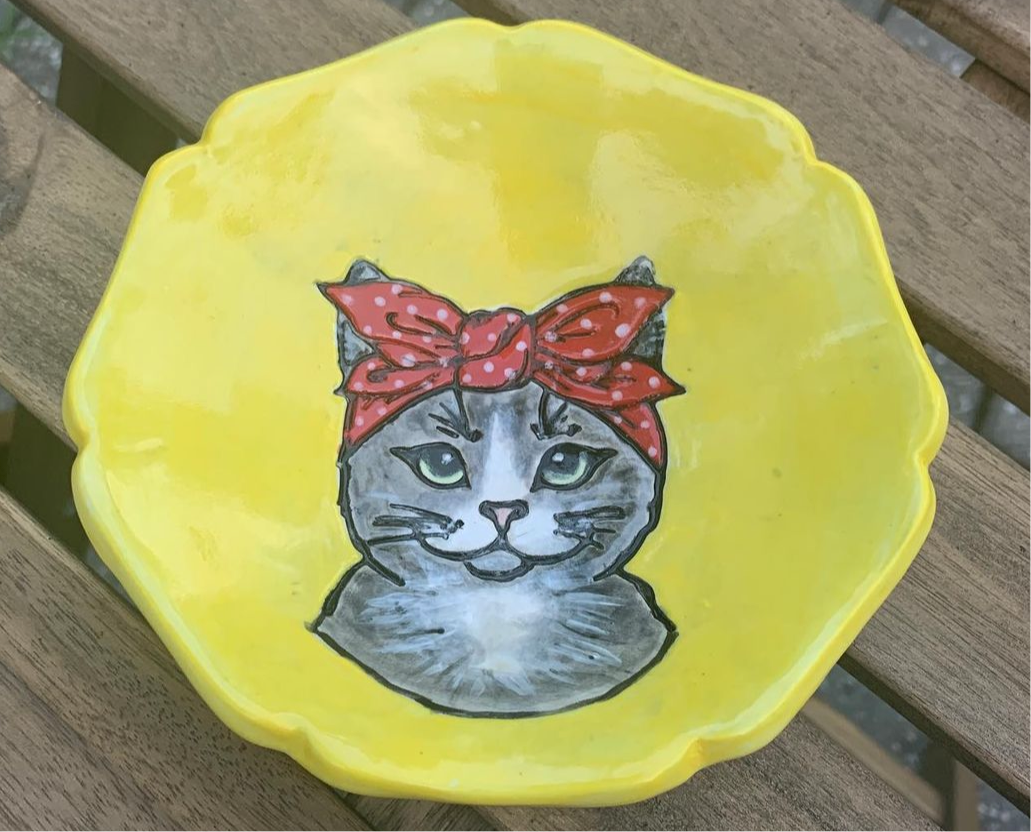 Cat Face w/ Bandana pottery stamp - plastic 3D printed, multiple sizes