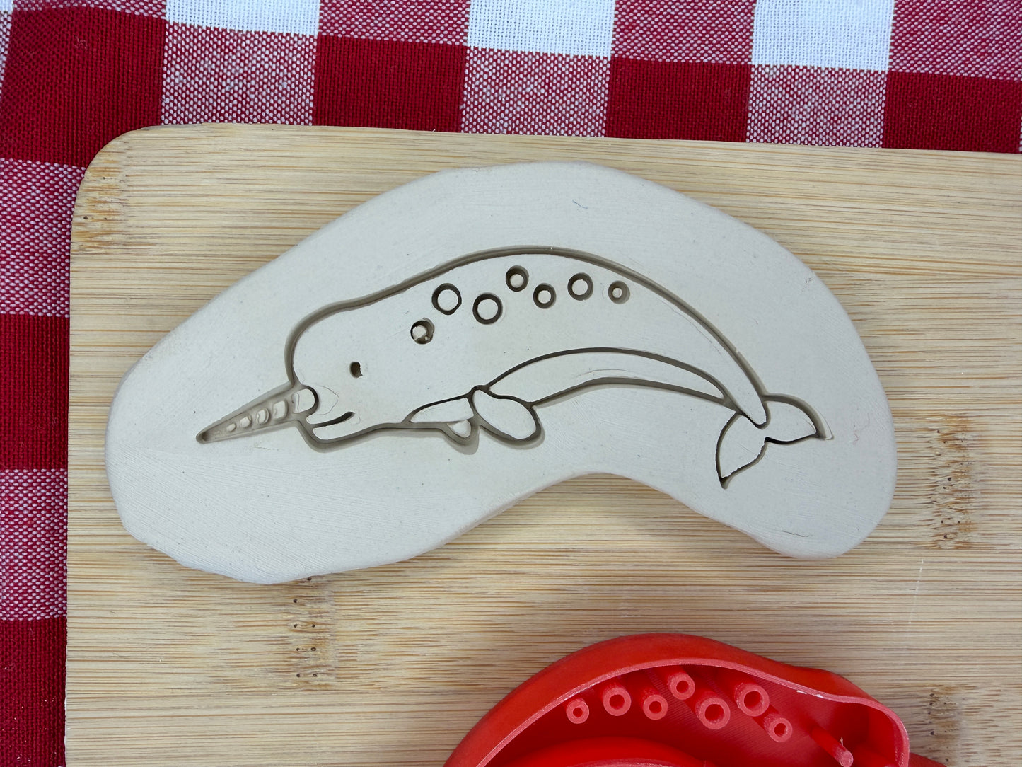 Narwhal Pottery Stamp with optional cookie cutter - May 2026 - Animals That I Haven't Yet Made Themed Mystery Box, multiple sizes available