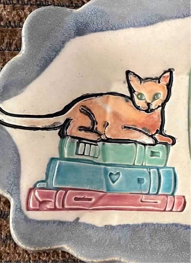 Stack of Books with Cat stamp - August 2023 mystery box, plastic 3D printed, multiple sizes available