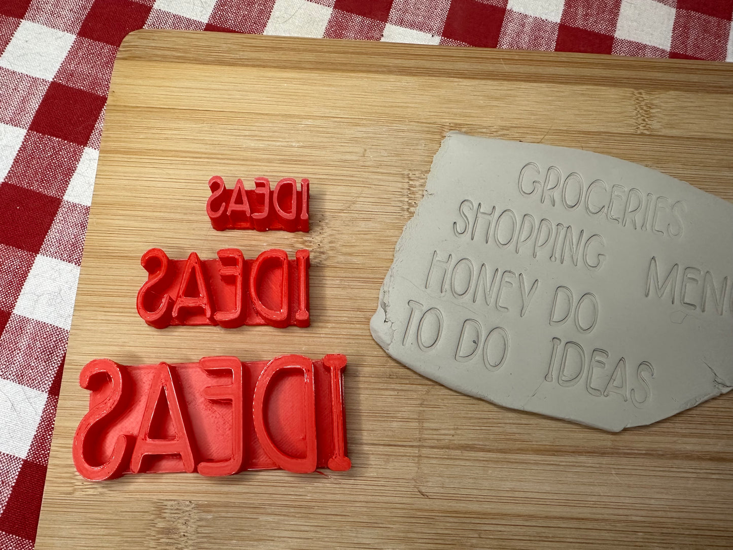 Dry Erase board, Signs and Magnet Words Pottery Stamps - To Do, Menu, Groceries, Honey Do, Notes, Shopping, Ideas, Memo, 3D Printed, each or set