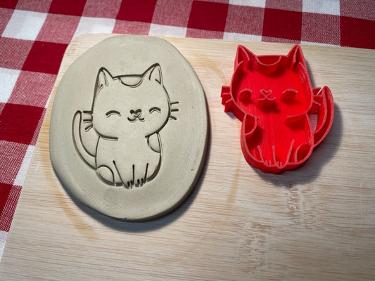 Cute Kitten pottery stamp, from the May 2024 Girls themed mystery box - multiple sizes available, 3D printed